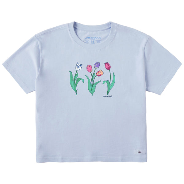 Life Is Good Women's 3 Genuine Tulips Short Sleeve Crusher Boxy Tee