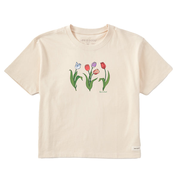 life is good Women's 3 Genuine Tulips Short Sleeve Crusher Boxy Tee