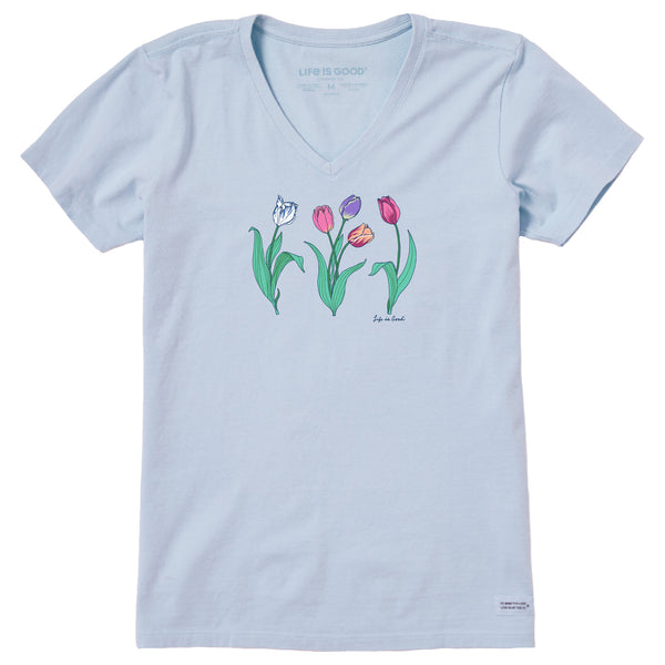 life is good Women's 3 Genuine Tulips Short Sleeve Crusher Vee