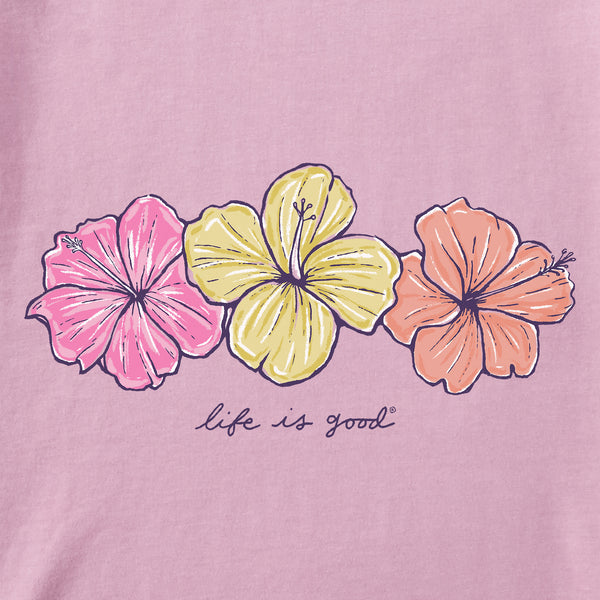 Life Is Good Women's 3 Hibiscuses Short Sleeve Crusher Boxy Tee