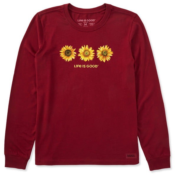 Life Is Good Women's 3 Sunflowers Long Sleeve Crusher Tee