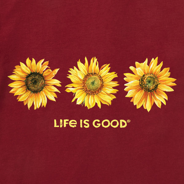 Life Is Good Women's 3 Sunflowers Long Sleeve Crusher Tee