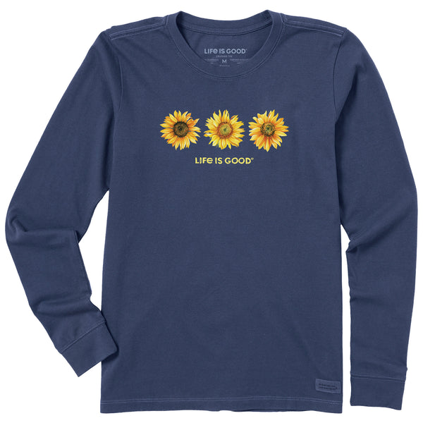life is good Women's 3 Sunflowers Long Sleeve Crusher Tee