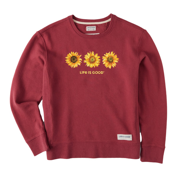 life is good Women's 3 Sunflowers Simply True Fleece Crew