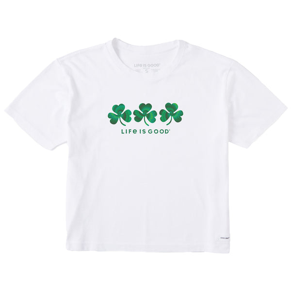 life is good Women's 3 Tie Dye Clovers Short Sleeve Crusher Boxy Tee