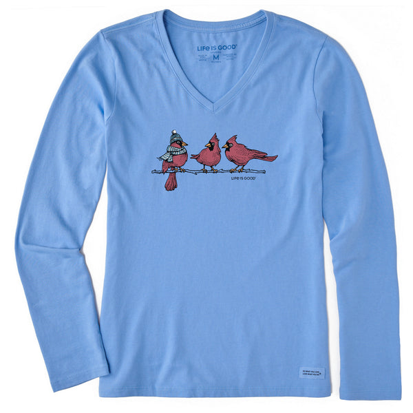 life is good Women's 3 Warmly Dressed Cardinals Long Sleeve Crusher Vee