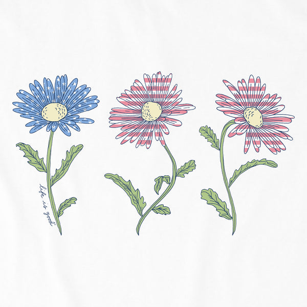 Life Is Good Women's 3 Water Flag Daisies Short Sleeve Vee