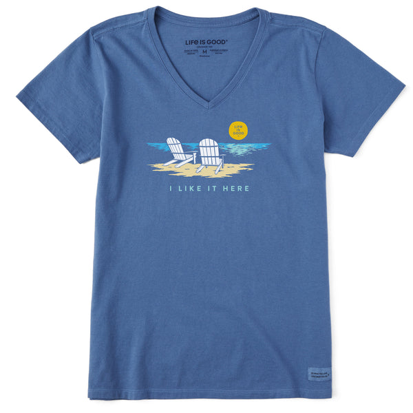 Life Is Good Women's Adirondack Beach I Like It Here Short Sleeve Vee