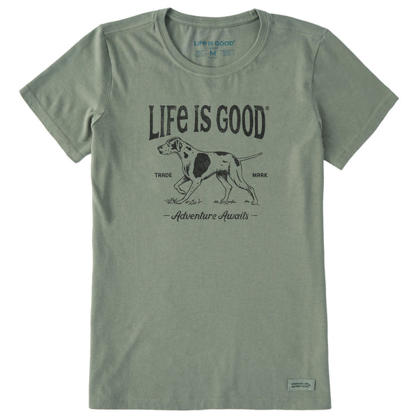life is good Women's Adventure Awaits Hunting Dog Short Sleeve Crusher Tee