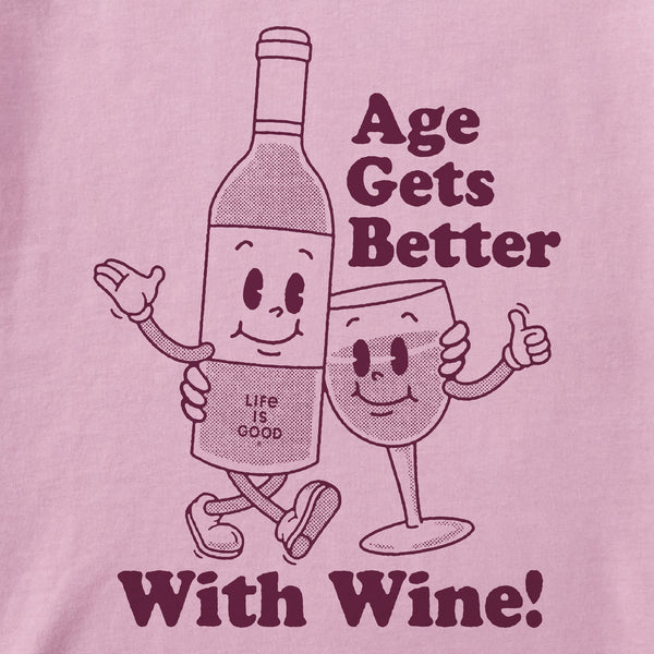 Life Is Good Women's Age Gets Better With Wine Mascot Short Sleeve Crusher Boxy Tee