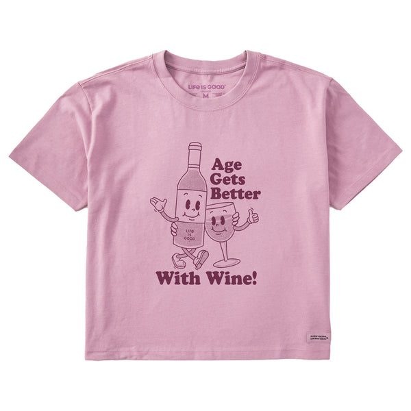 life is good Women's Age Gets Better With Wine Mascot Short Sleeve Crusher Boxy Tee