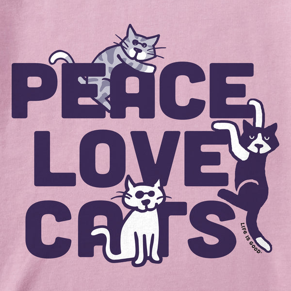 Life Is Good Women's Al Peace Love Cats Short Sleeve Crusher Tee