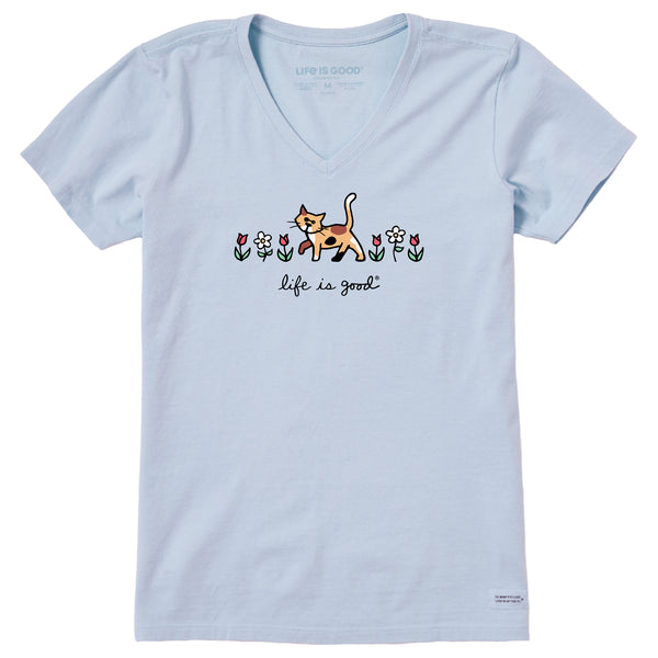 Life Is Good Women's Al With Flowers Short Sleeve Crusher Vee