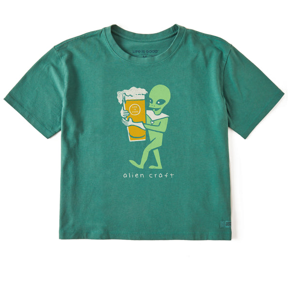 life is good Women's Alien Craft Beer Short Sleeve Crusher Boxy Tee