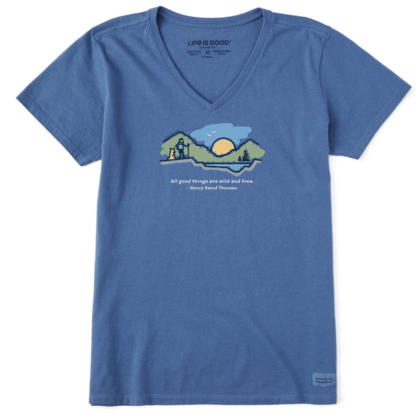 Life Is Good Women's All Good Things Are Wild U0026 Free Short Sleeve Vee