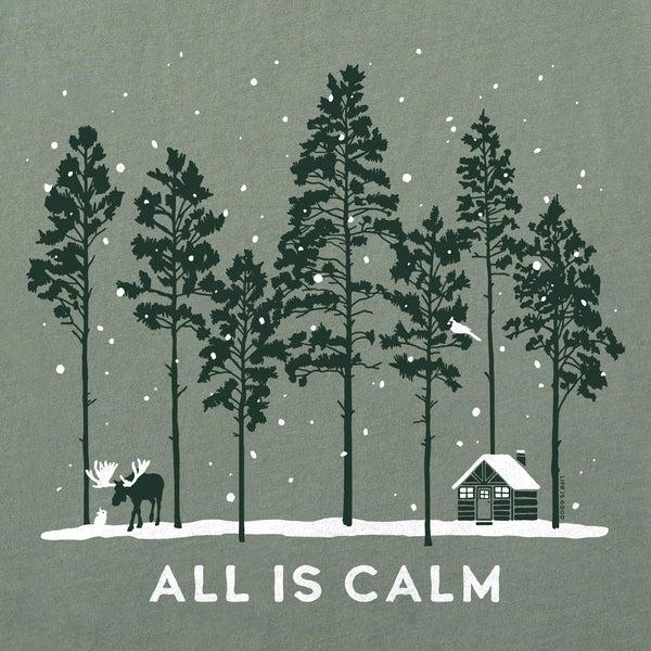 Life Is Good Women's All Is Calm Moose Cabin Long Sleeve Crusher Tee
