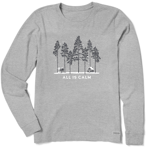 Life Is Good Women's All Is Calm Moose Cabin Long Sleeve Crusher Tee