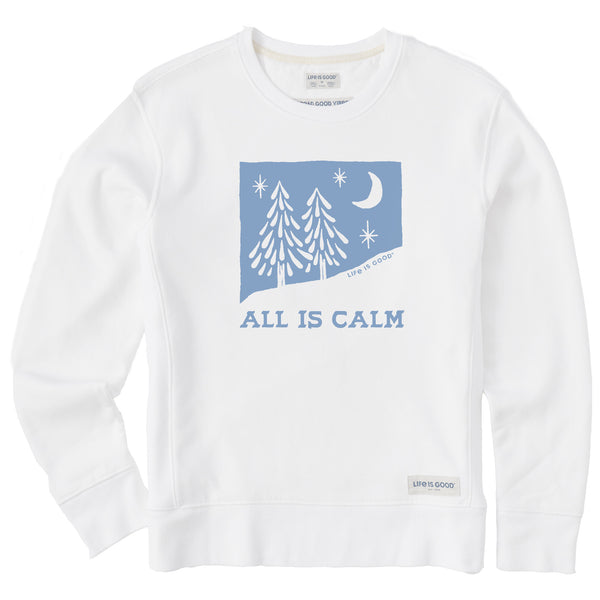 life is good Women's All is Calm Snowy Pines Simply True Crew