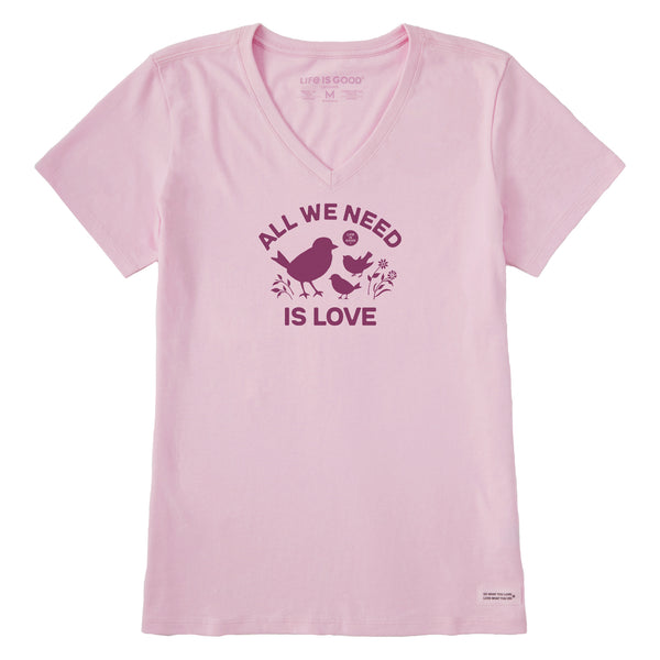 life is good Women's All We Need is Love Birds Short Sleeve Vee