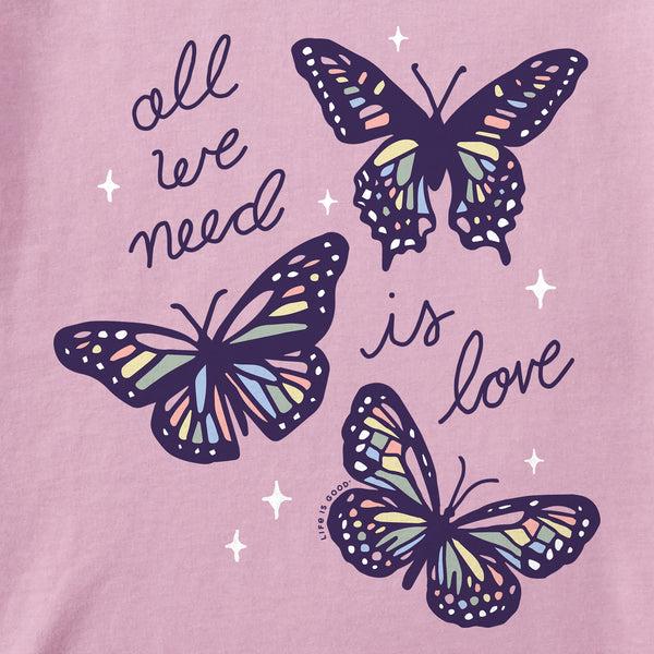 Life Is Good Women's All We Need Is Love Butterflies Short Sleeve Crusher Boxy Tee