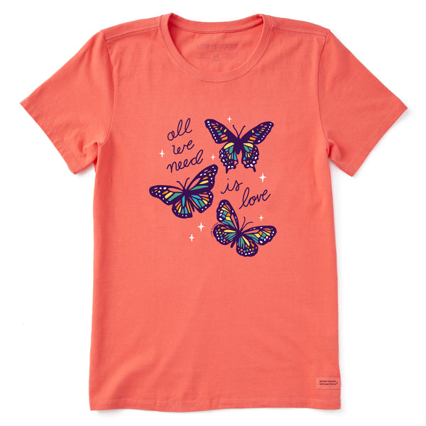 Life Is Good Women's All We Need Is Love Butterflies Short Sleeve Tee