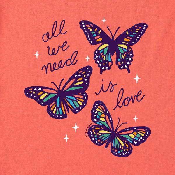 Life Is Good Women's All We Need Is Love Butterflies Short Sleeve Tee