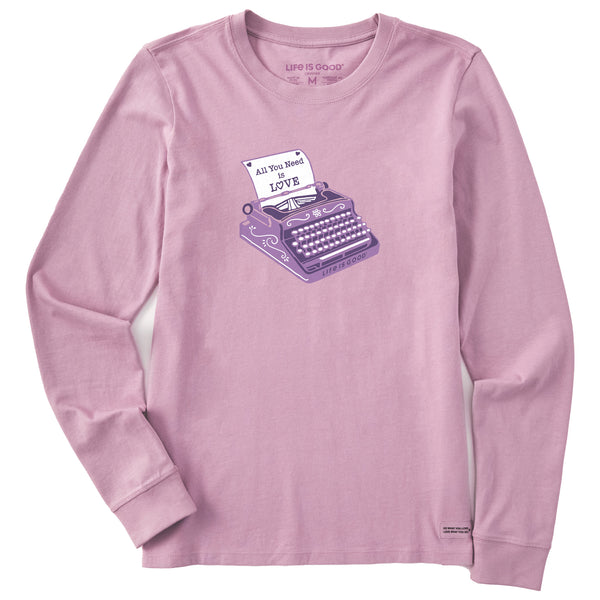 life is good Women's All We Need is Love Typewriter Long Sleeve Crusher Tee
