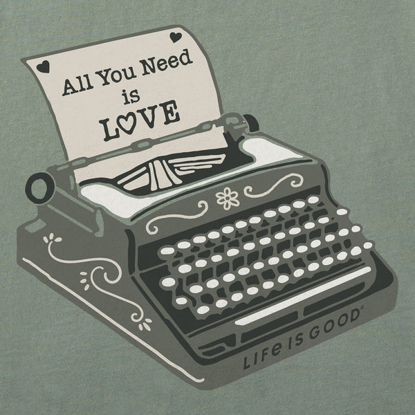 Life Is Good Women's All We Need Is Love Typewriter Short Sleeve Crusher Boxy Tee