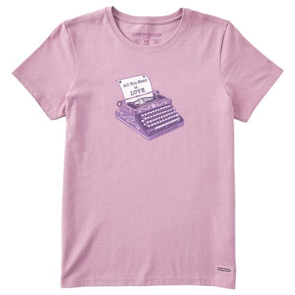 life is good Women's All We Need is Love Typewriter Short Sleeve Crusher Tee