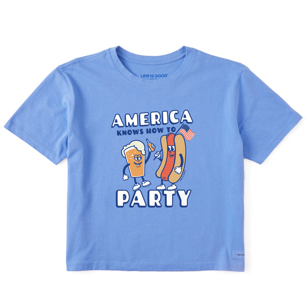 Life Is Good Women's America Knows How To Party Short Sleeve Crusher Boxy Tee