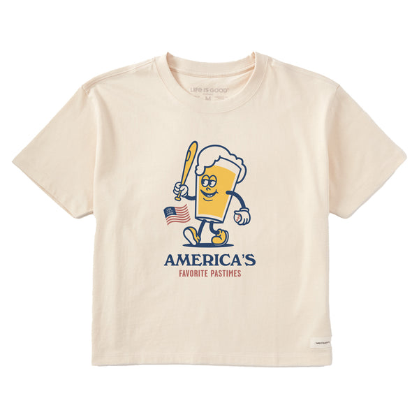 Life Is Good Women's America's Favorite Baseball Beer Short Sleeve Crusher Boxy Tee