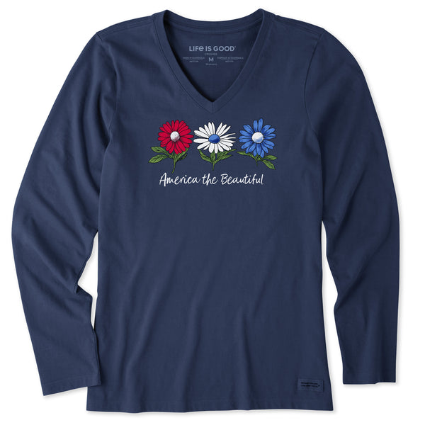 life is good Women's America the Beautiful Daisies Long Sleeve Crusher Vee