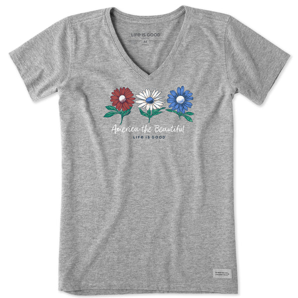 Life Is Good Women's America The Beautiful Daisies Short Sleeve Vee