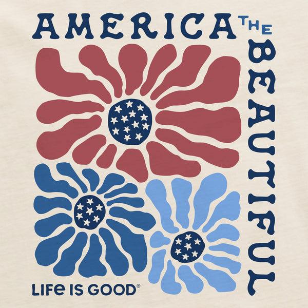 Life Is Good Women's America The Beautiful Flowers Short Sleeve Crusher Boxy Tee