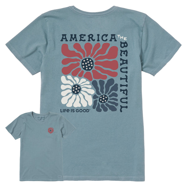 life is good Women's America the Beautiful Flowers Short Sleeve Crusher Tee