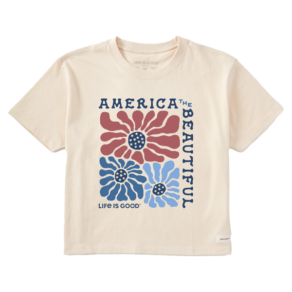 life is good Women's America the Beautiful Flowers Short Sleeve Crusher Boxy Tee