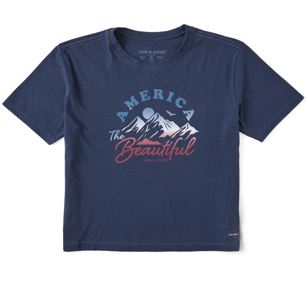 Life Is Good Women's America The Beautiful Mountain Short Sleeve Crusher Boxy Tee