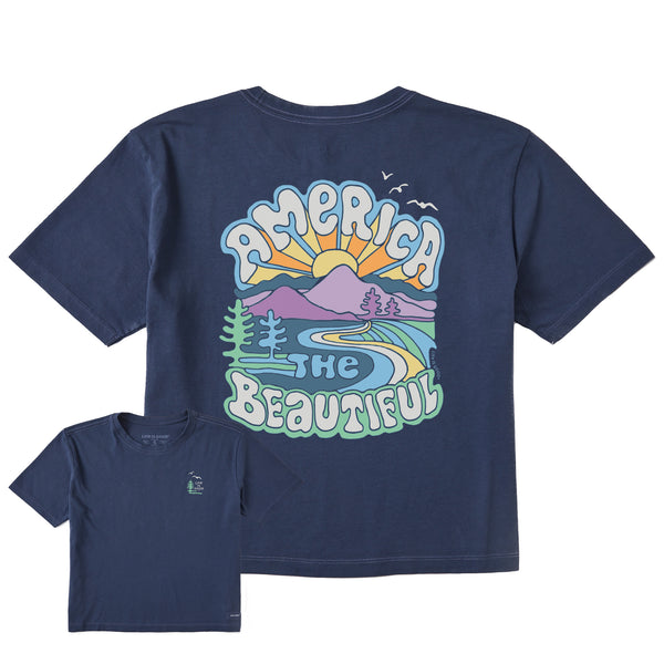 life is good Women's America the Beautiful Short Sleeve Crusher Boxy Tee