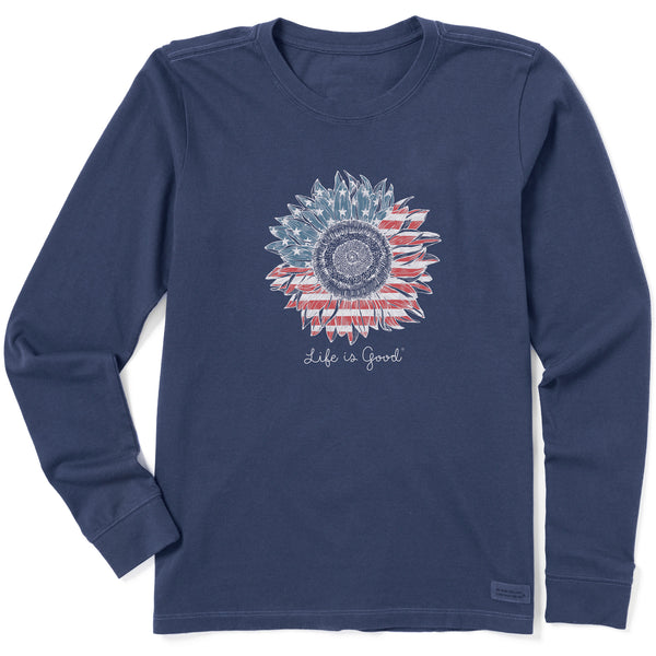 life is good Women's American Sunflower Long Sleeve Crusher Tee