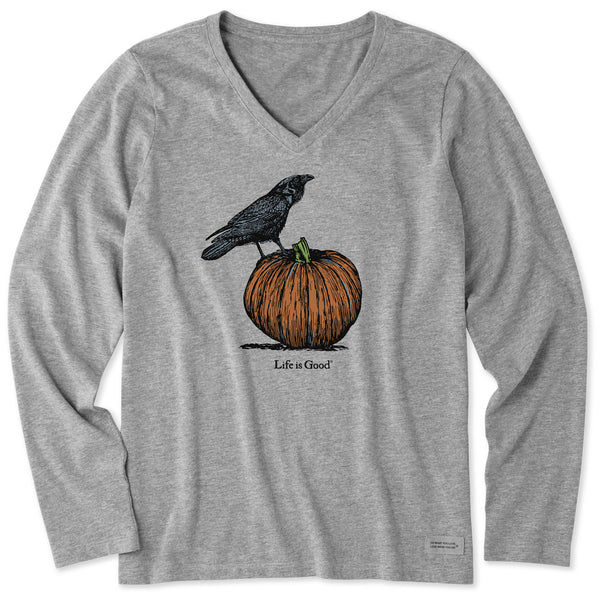 Life Is Good Women's Antique Raven U0026 Pumpkin Long Sleeve Crusher Vee