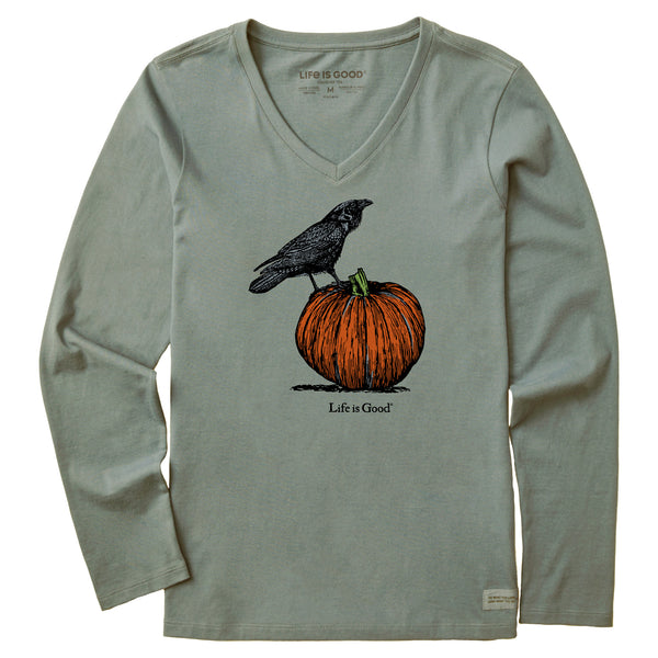 life is good Women's Antique Raven u0026 Pumpkin Long Sleeve Crusher Vee
