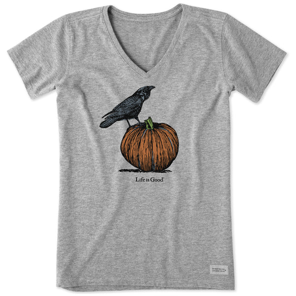 Life Is Good Women's Antique Raven U0026 Pumpkin Short Sleeve Crusher Vee