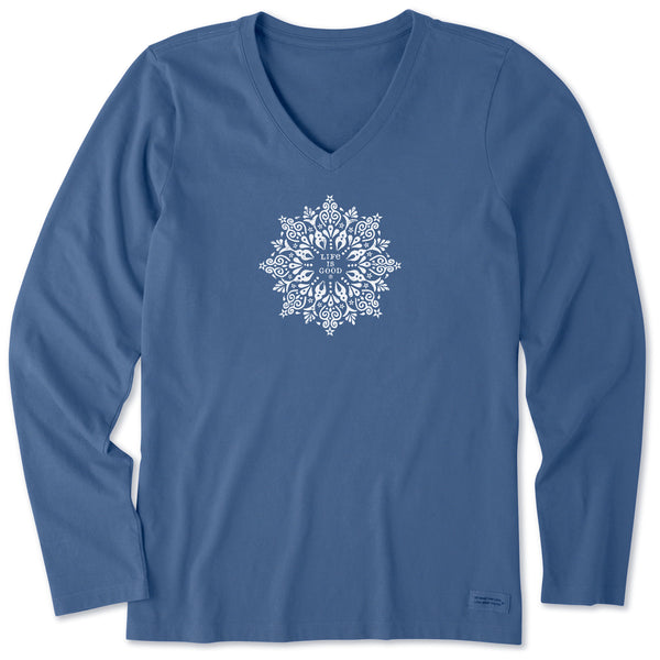 life is good Women's Antique Snowflake Mandala Long Sleeve Crusher Vee