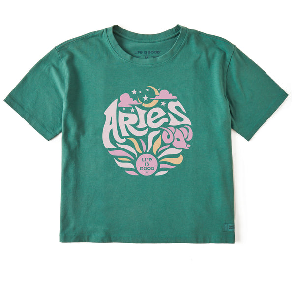 Life Is Good Women's Aries Zodiac Vibes Short Sleeve Crusher Boxy Tee