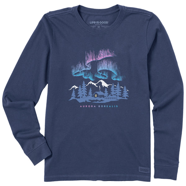life is good Women's Aurora Borealis Cabin Long Sleeve Crusher Tee