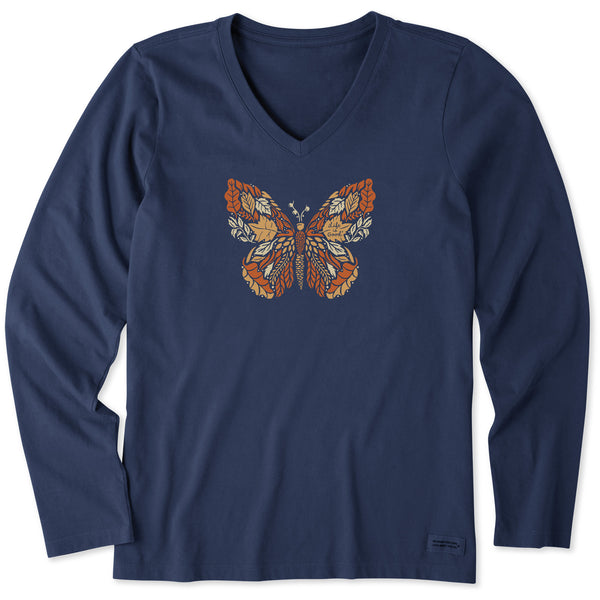 life is good Women's Autumn Butterfly Long Sleeve Crusher Vee