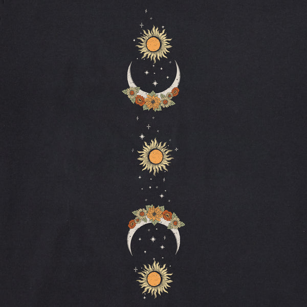 Life Is Good Women's Autumn Celestial Moon Flowers Long Sleeve Crusher Boxy Tee