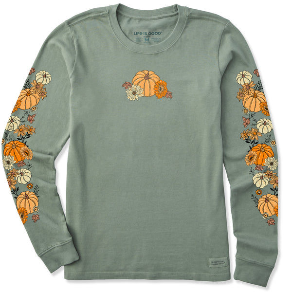 Life Is Good Women's Autumn Floral Pumpkins Long Sleeve Crusher Tee