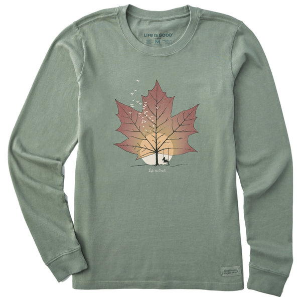life is good Women's Autumn Maple Sunset Long Sleeve Crusher Tee