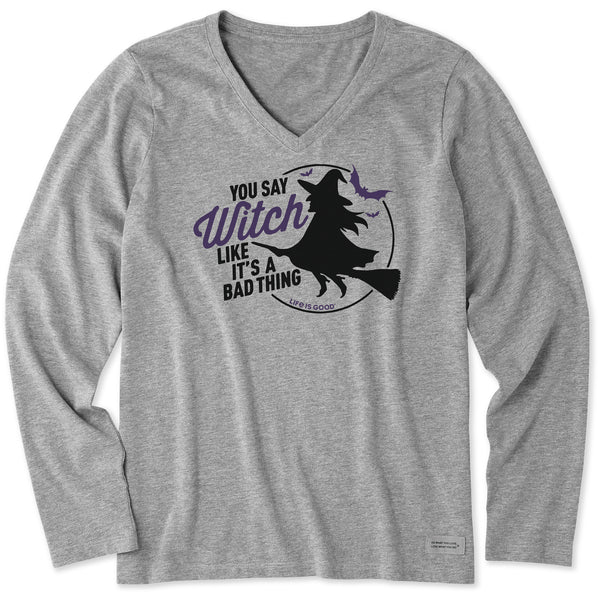 life is good Women's Bad Thing Witch Long Sleeve Crusher Vee